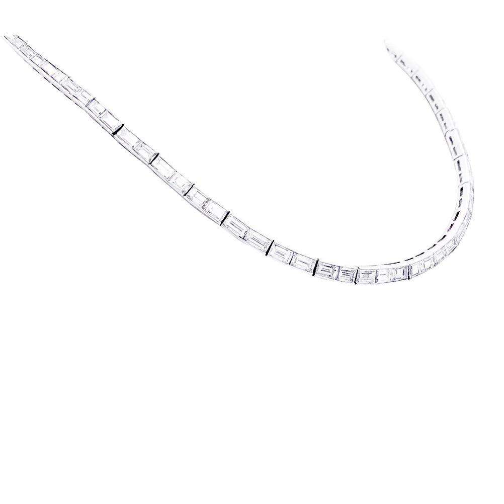 Collier rivière platine, diamants baguettes. - Image 4
