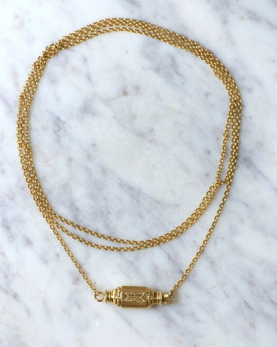 Collier Sautoir Ancien Fermoir Barillet Or Jaune - Image 5