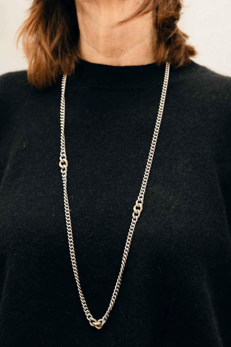 Collier Sautoir DAVID YURMAN "Gradient Curb Chain" en argent et or jaune - Image 2