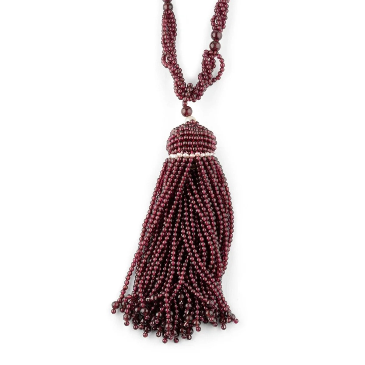 Collier Sautoir Pompon en grenats et perles de culture - Image 3