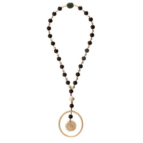 Collier Sautoir en ivoire, onyx et corail