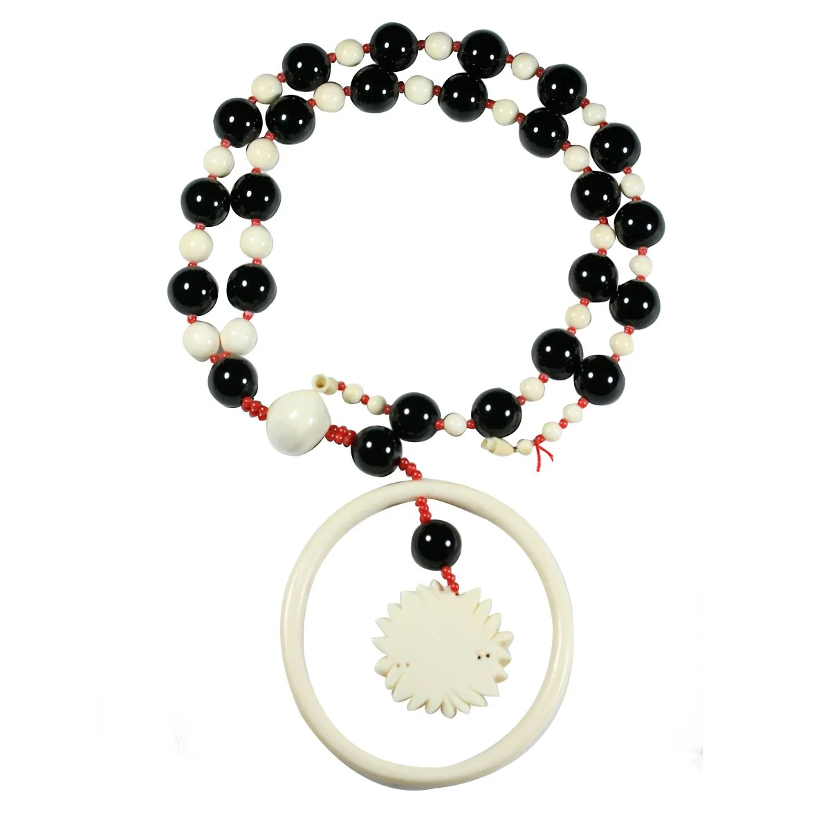 Collier Sautoir en ivoire, onyx et corail - Image 3