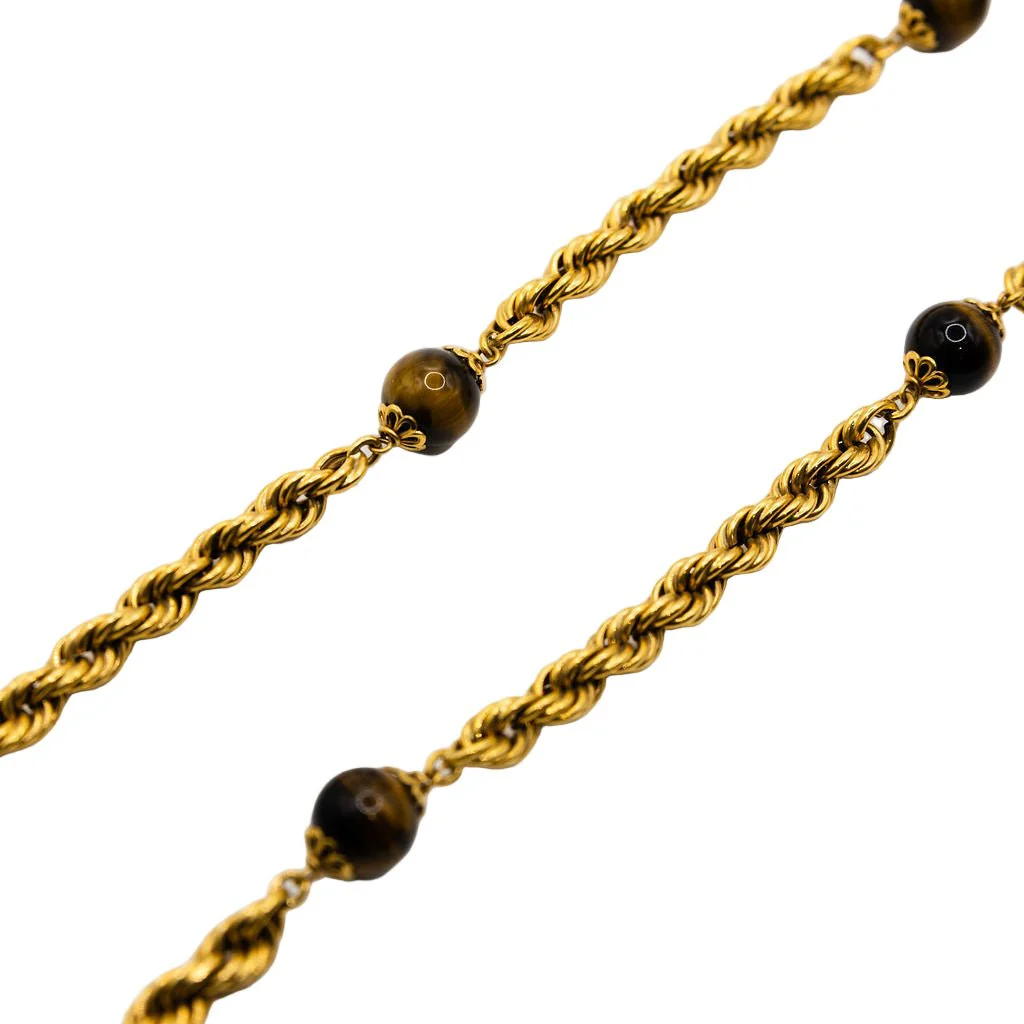 Collier Sautoir maille en or jaune et oeil de tigre - Image 4