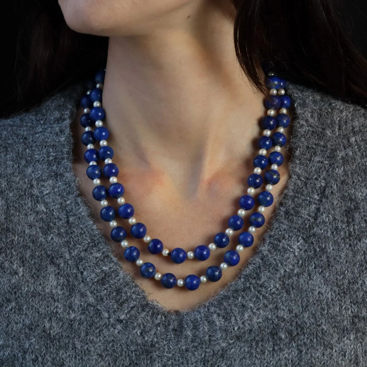 Collier Sautoir en lapis-lazuli et perles - Image 2
