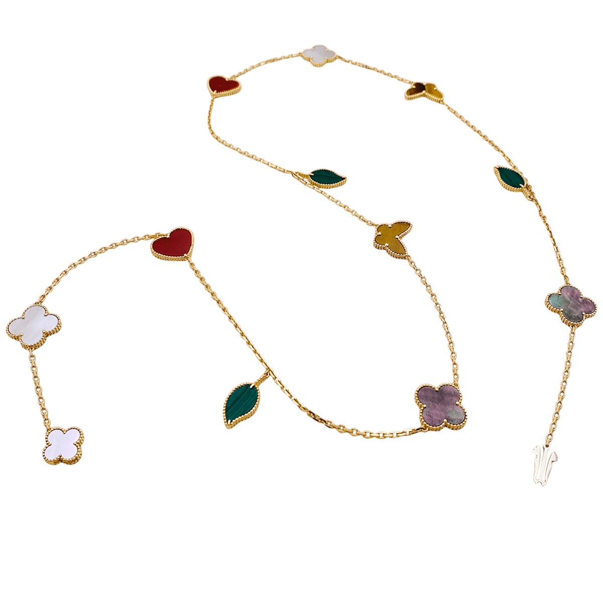 Collier-Sautoir VAN CLEEF & ARPELS "Lucky Alhambra", or jaune, cornaline, malachite, oeil de tigre, nacre - Image 5