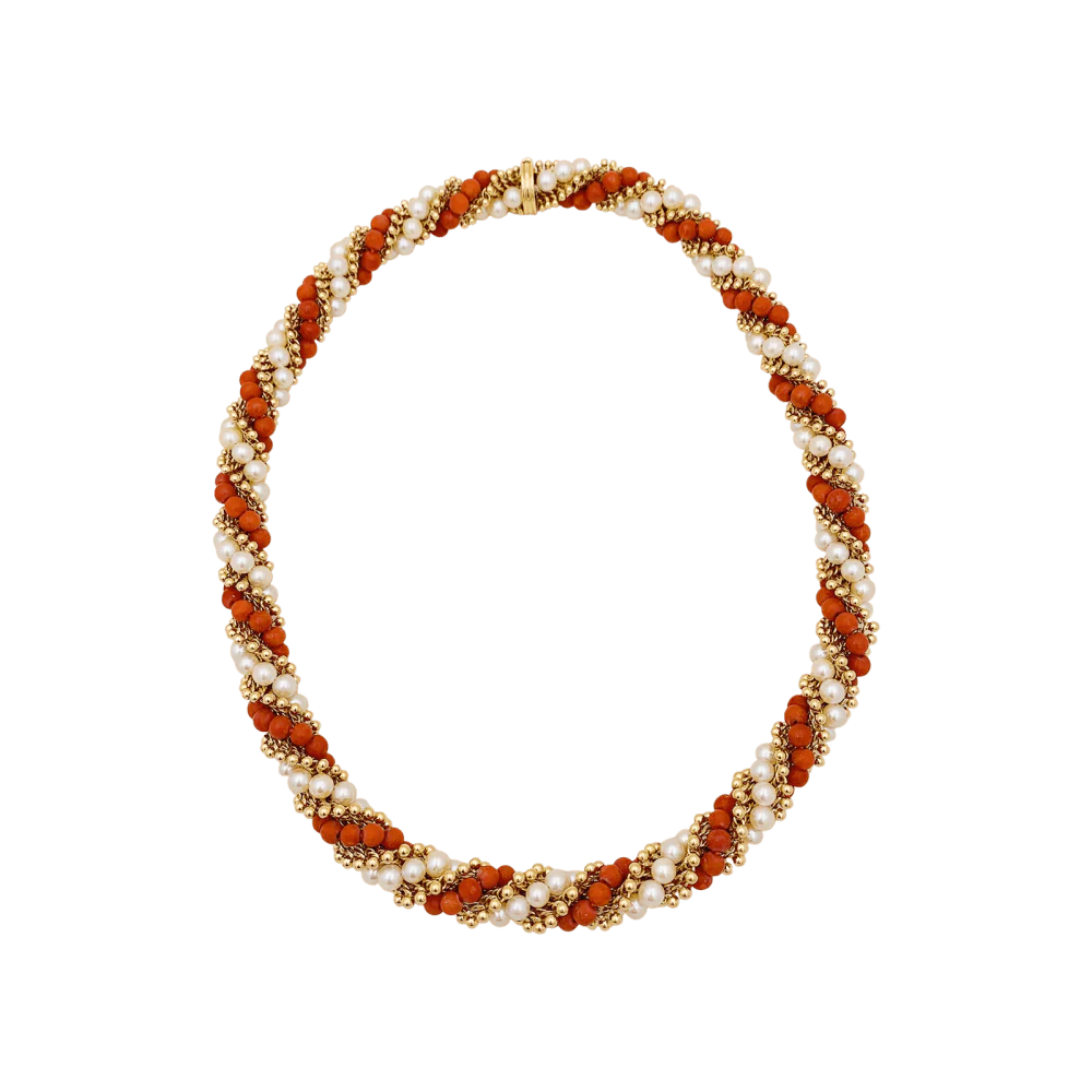 Collier VAN CLEEF & ARPELS "Twist" en or jaune, perles et corail - Image 3