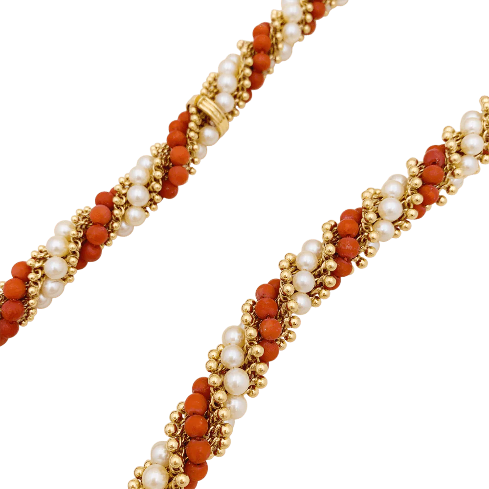 Collier VAN CLEEF & ARPELS "Twist" en or jaune, perles et corail - Image 4