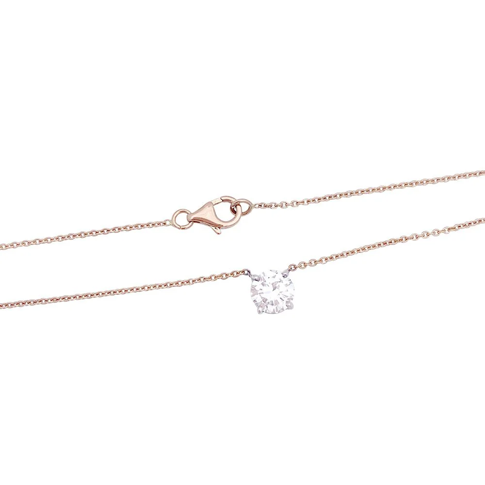 Collier solitaire deux ors, diamants. - Image 3