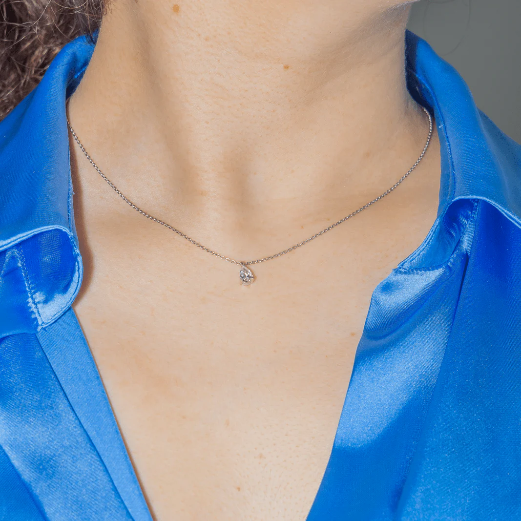 Collier Solitaire en or blanc et diamant - Image 2