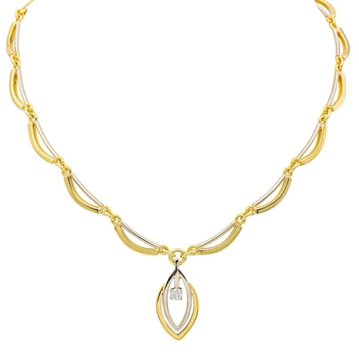 Collier Solitaire en or jaune, or blanc et diamant
