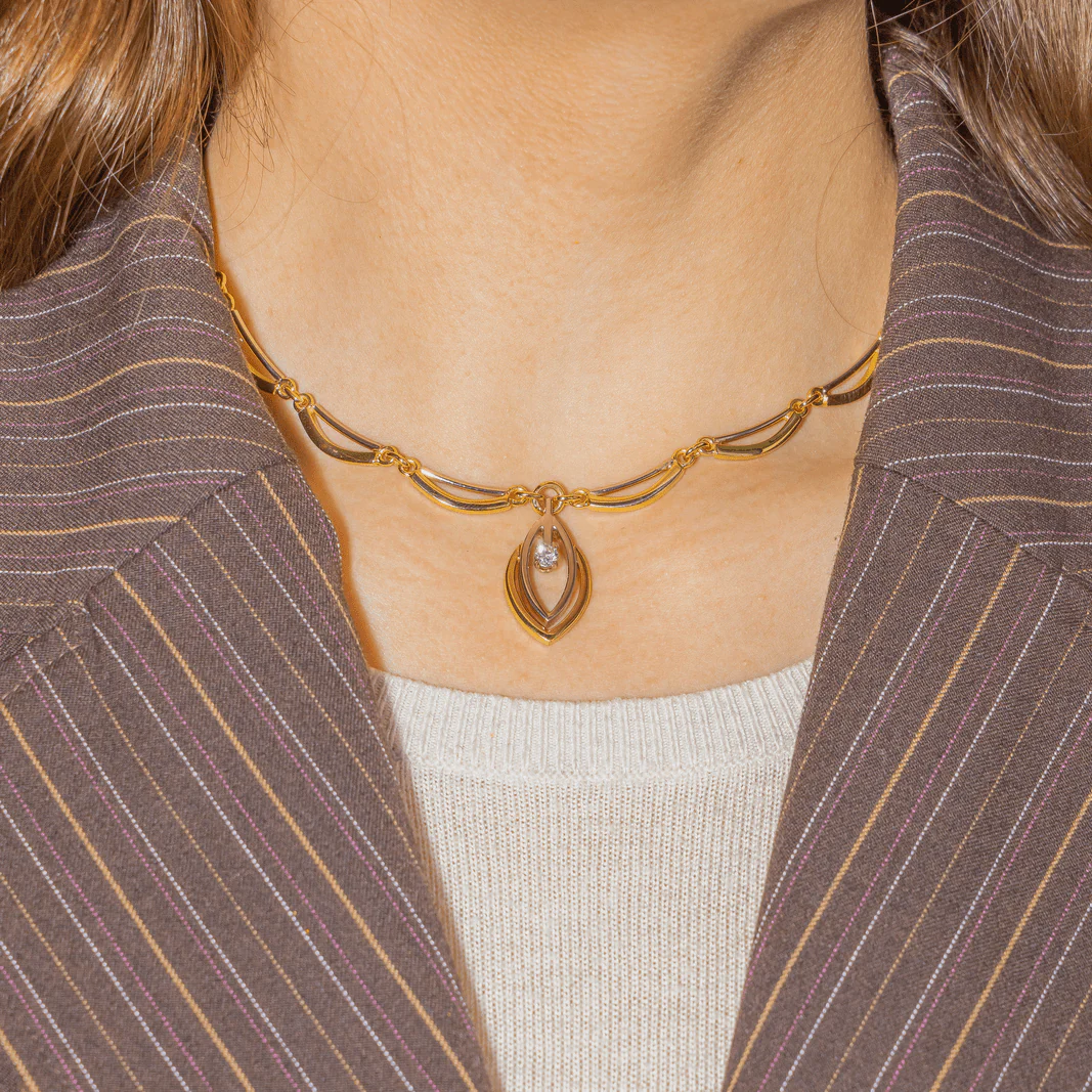 Collier Solitaire en or jaune, or blanc et diamant - Image 2