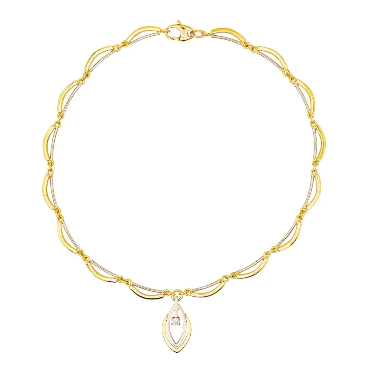 Collier Solitaire en or jaune, or blanc et diamant - Image 3