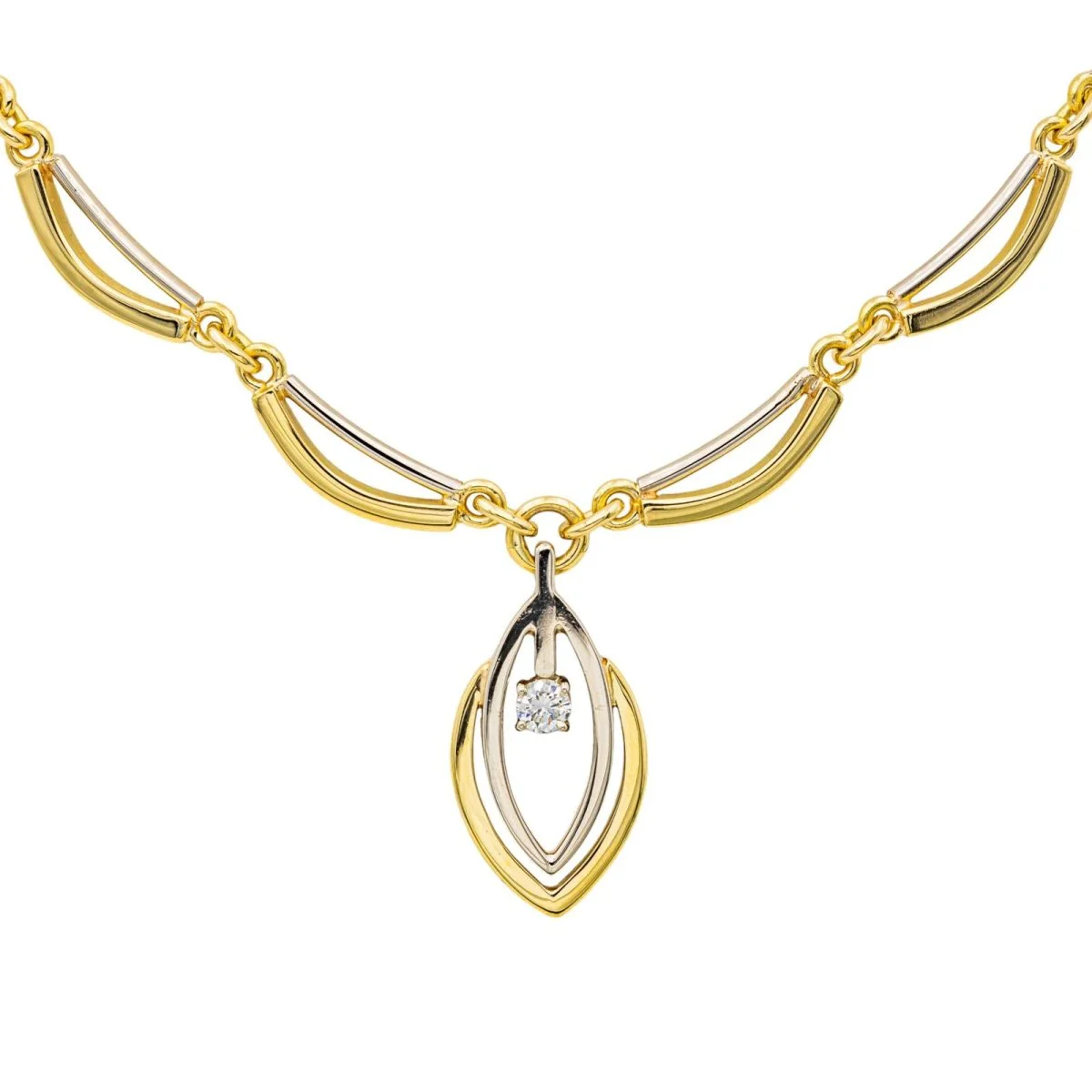 Collier Solitaire en or jaune, or blanc et diamant - Image 4