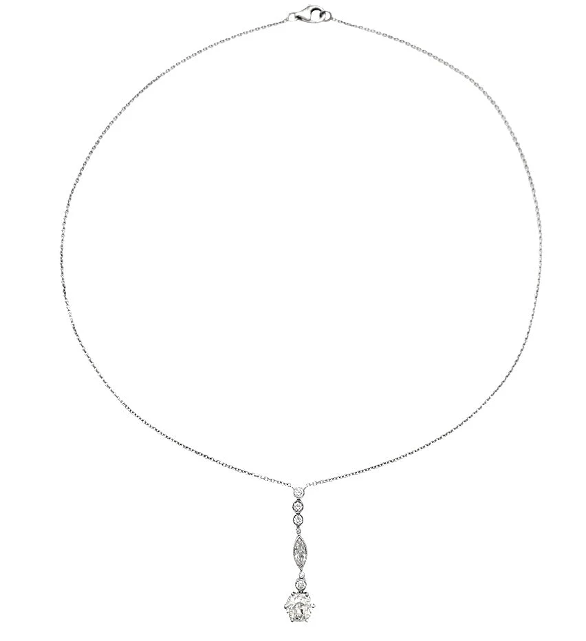 Collier style Art Déco en or blanc platine et diamants - Image 3