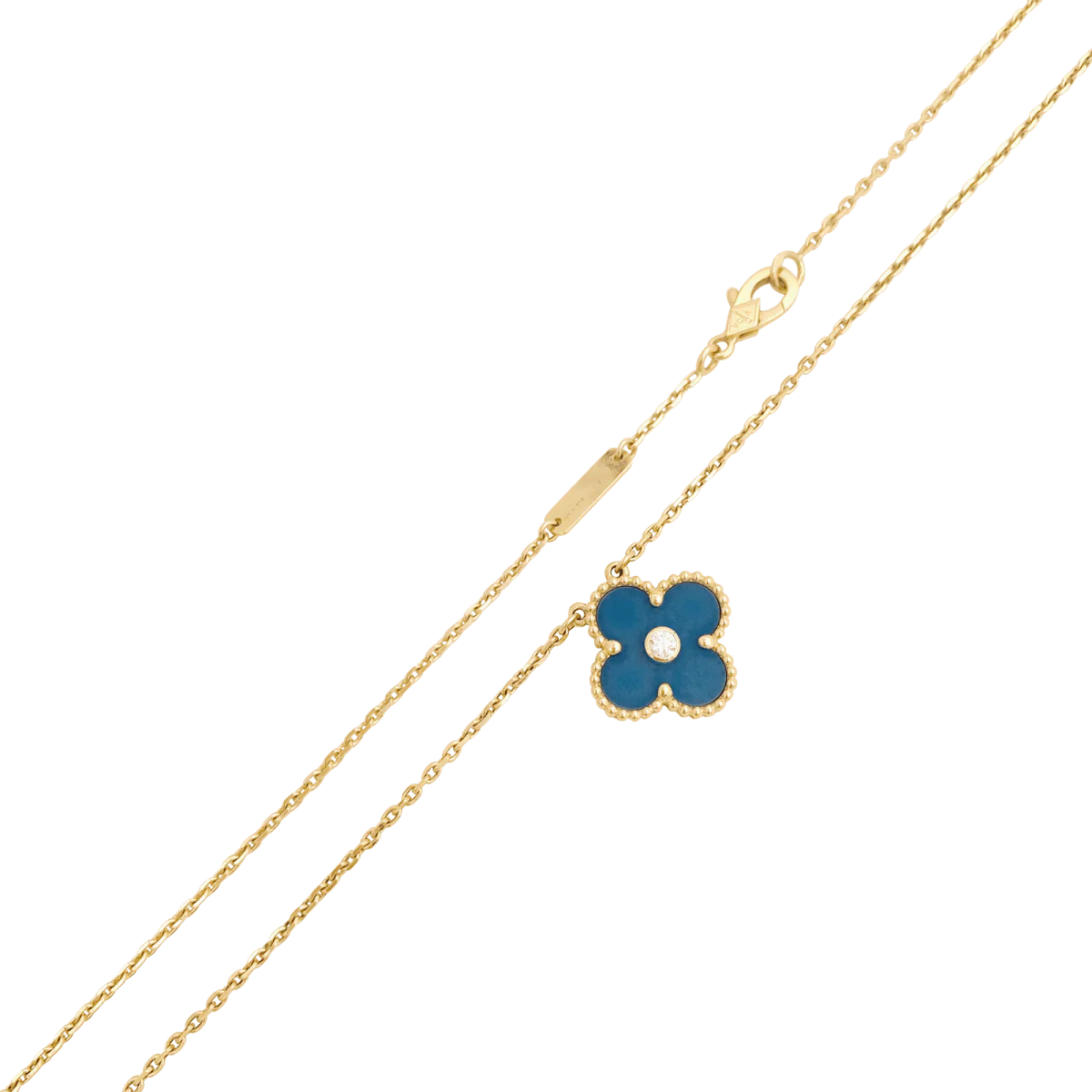 Collier Pendentif VAN CLEEF & ARPELS "Alhambra" en or jaune, porcelaine et diamant - Image 3