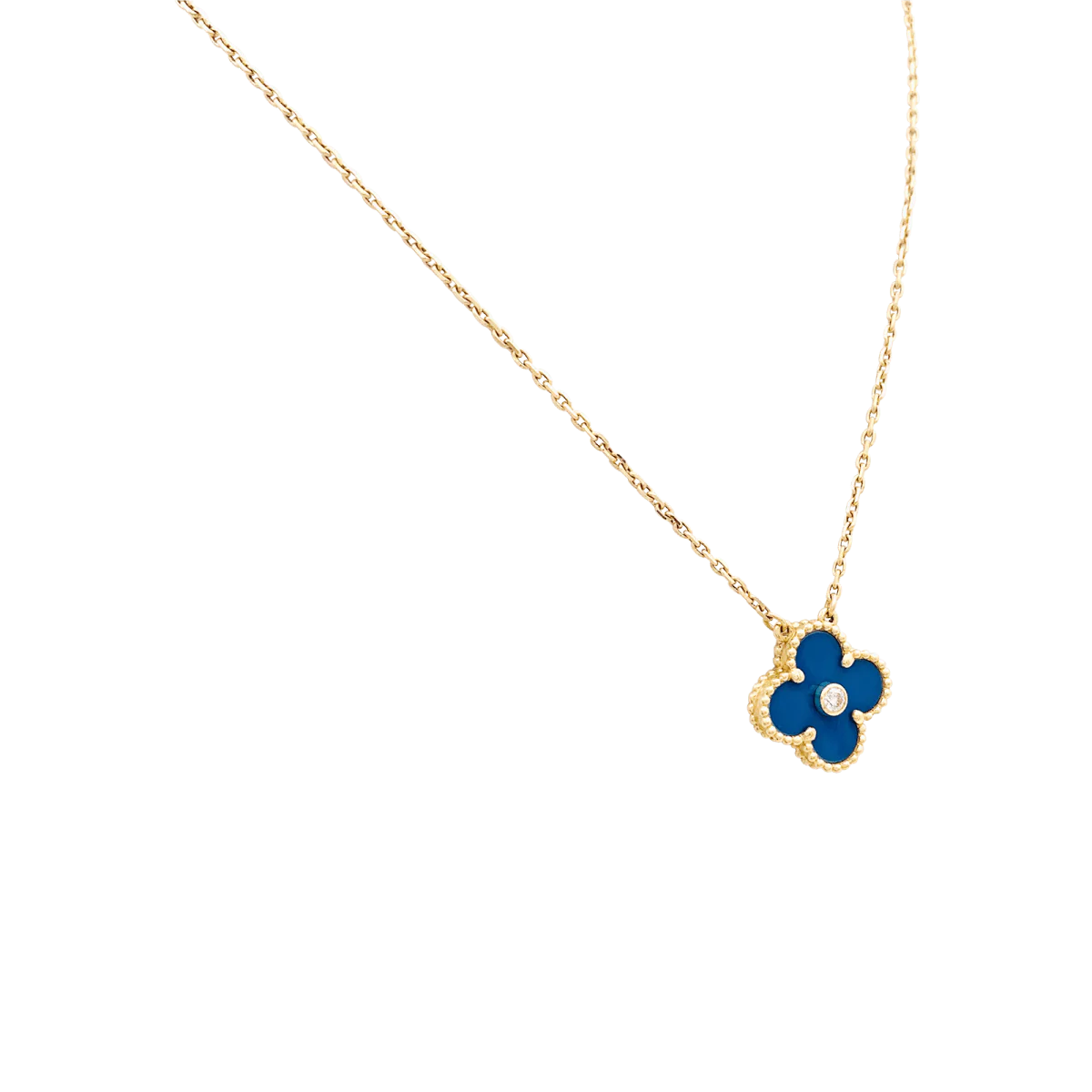 Collier Pendentif VAN CLEEF & ARPELS "Alhambra" en or jaune, porcelaine et diamant - Image 4