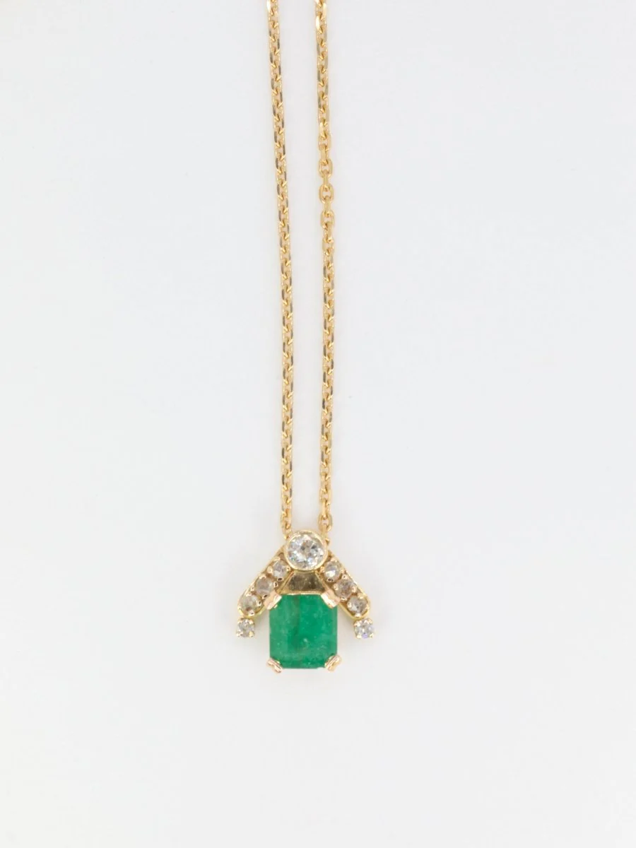 Collier vintage en or, émeraude et diamants
