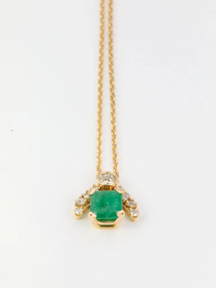 Collier vintage en or, émeraude et diamants - Image 6