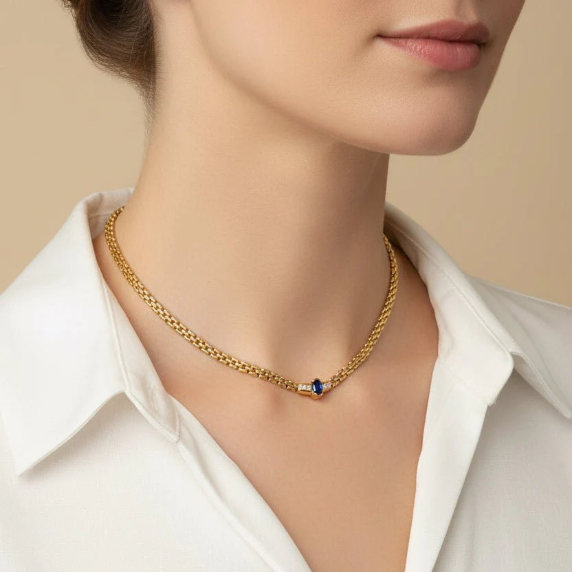 Collier Maille en or jaune, saphir et diamants - Image 2