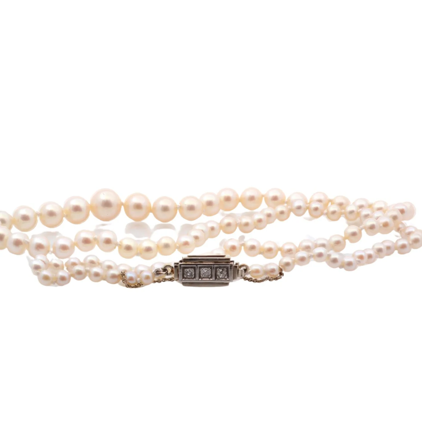 Collier en or blanc, perles et diamants - Image 2