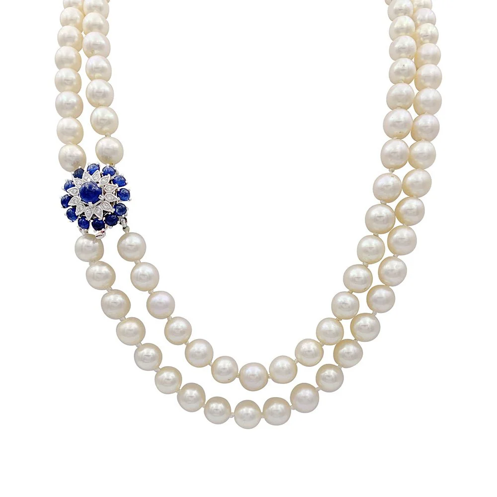 Collier vintage perles, saphirs et diamants.