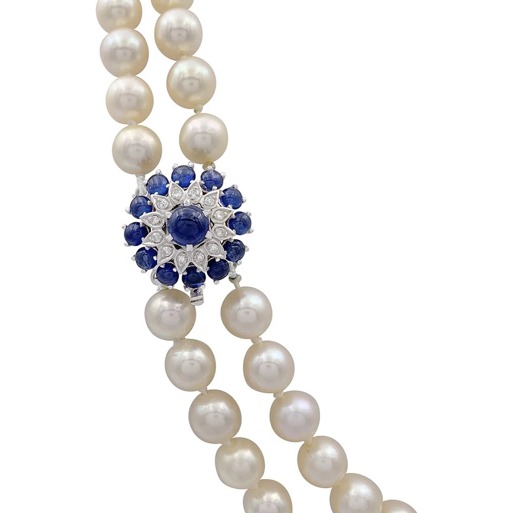 Collier vintage perles, saphirs et diamants. - Image 2