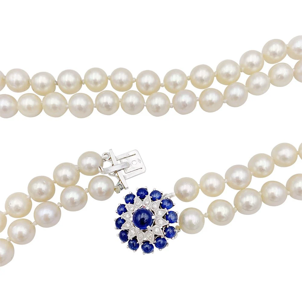 Collier vintage perles, saphirs et diamants. - Image 3
