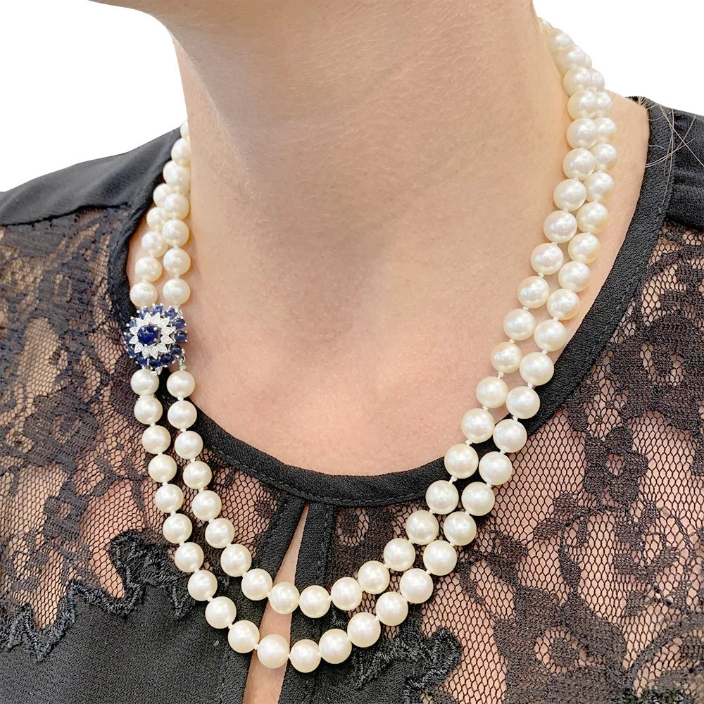 Collier vintage perles, saphirs et diamants. - Image 4