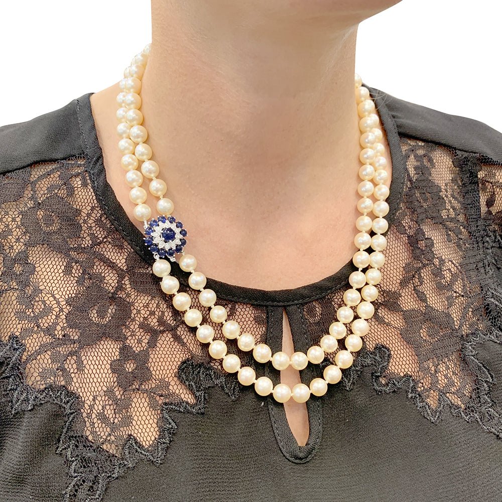 Collier vintage perles, saphirs et diamants. - Image 5