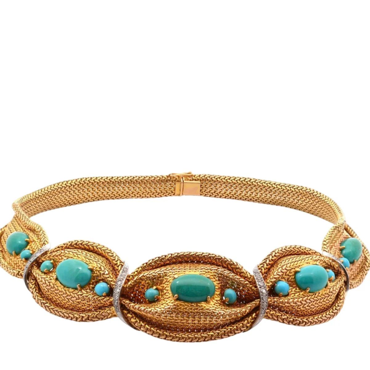 Collier Maille en or jaune, platine, turquoises et diamants