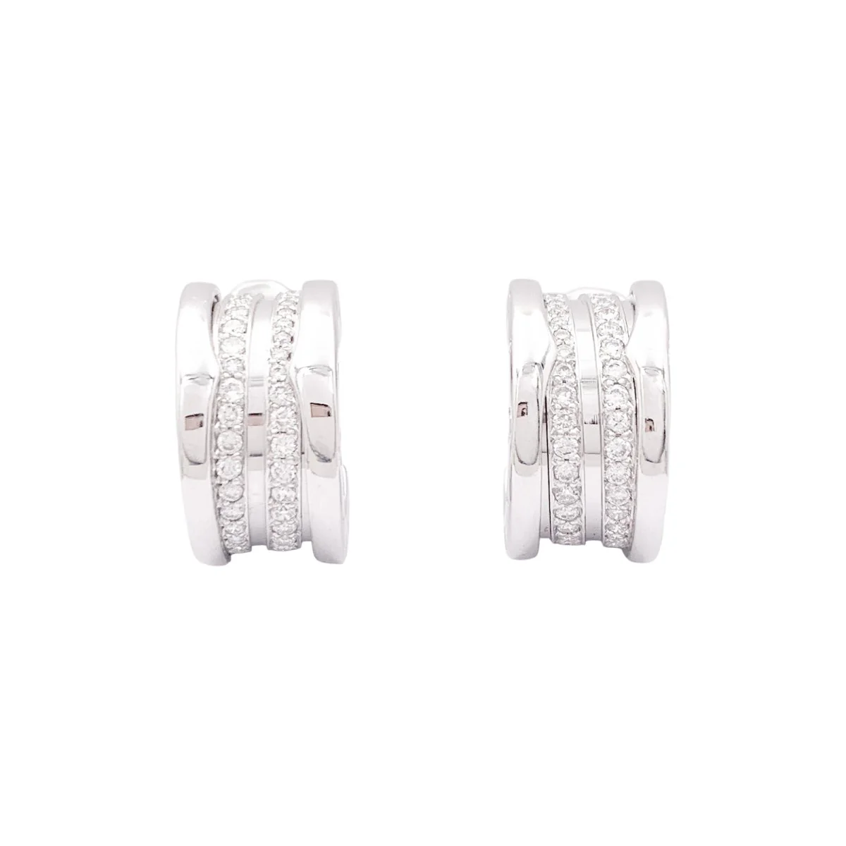 Boucle d'oreilles Créoles BULGARI "B.zero1" en or blanc et diamants