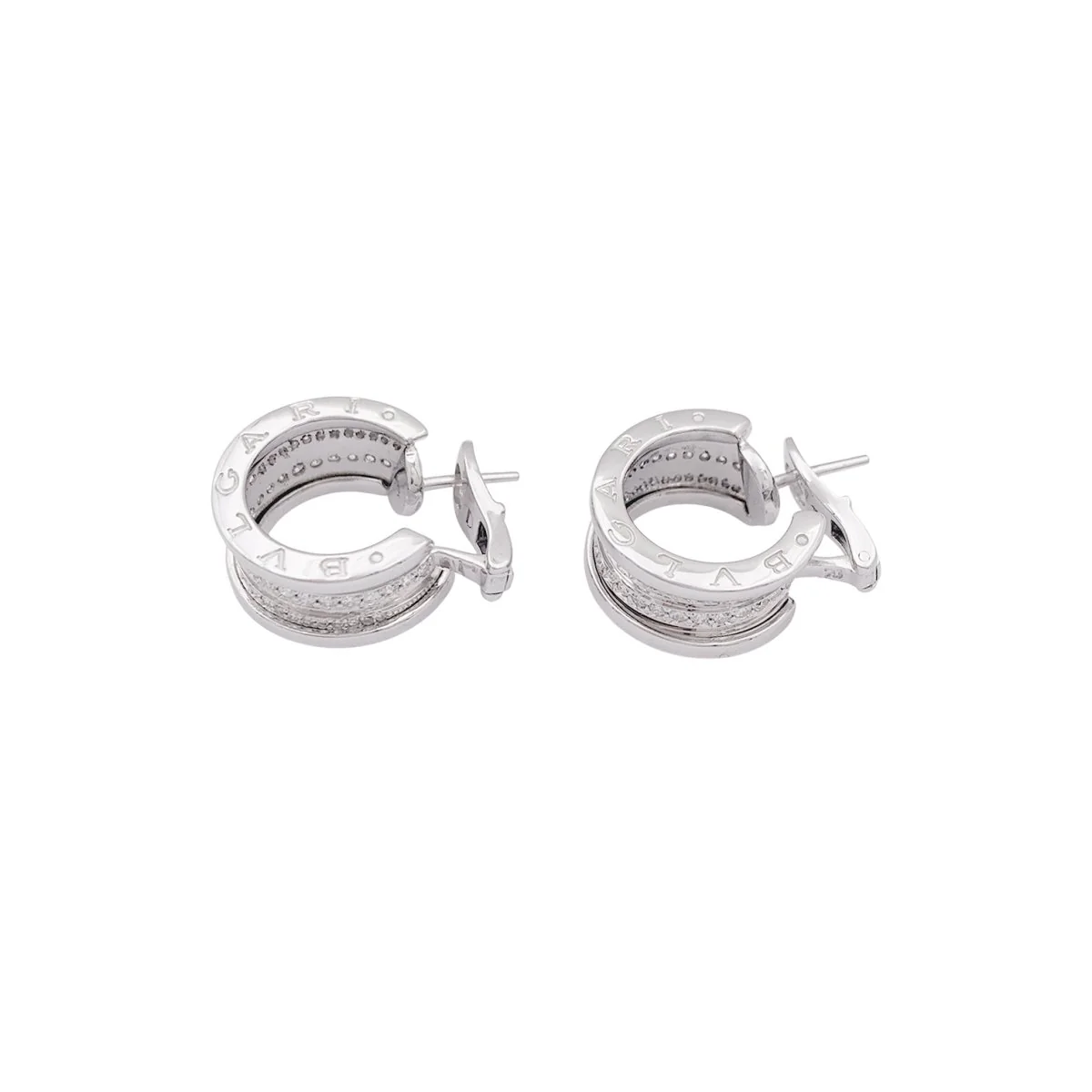 Boucle d'oreilles Créoles BULGARI "B.zero1" en or blanc et diamants - Image 3