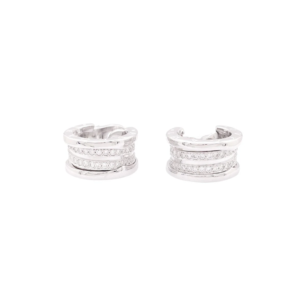 Boucle d'oreilles Créoles BULGARI "B.zero1" en or blanc et diamants - Image 4