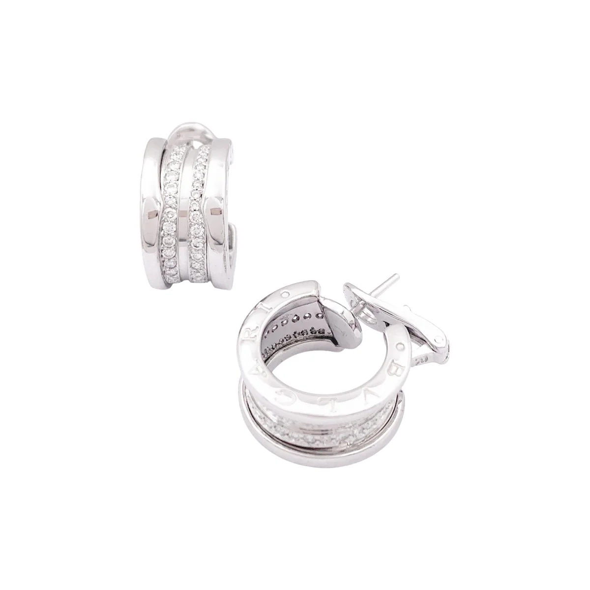 Boucle d'oreilles Créoles BULGARI "B.zero1" en or blanc et diamants - Image 5