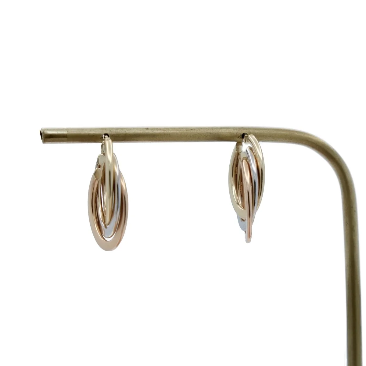 Boucles d'oreilles créoles en or jaune, or blanc et or rose - Image 2