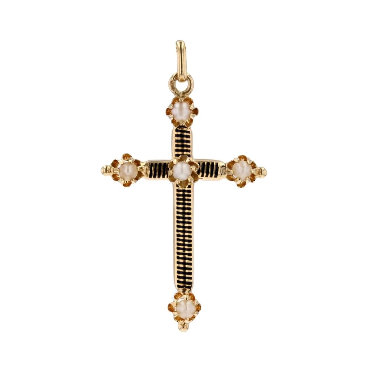 Collier Pendentif en or jaune, émail et perles