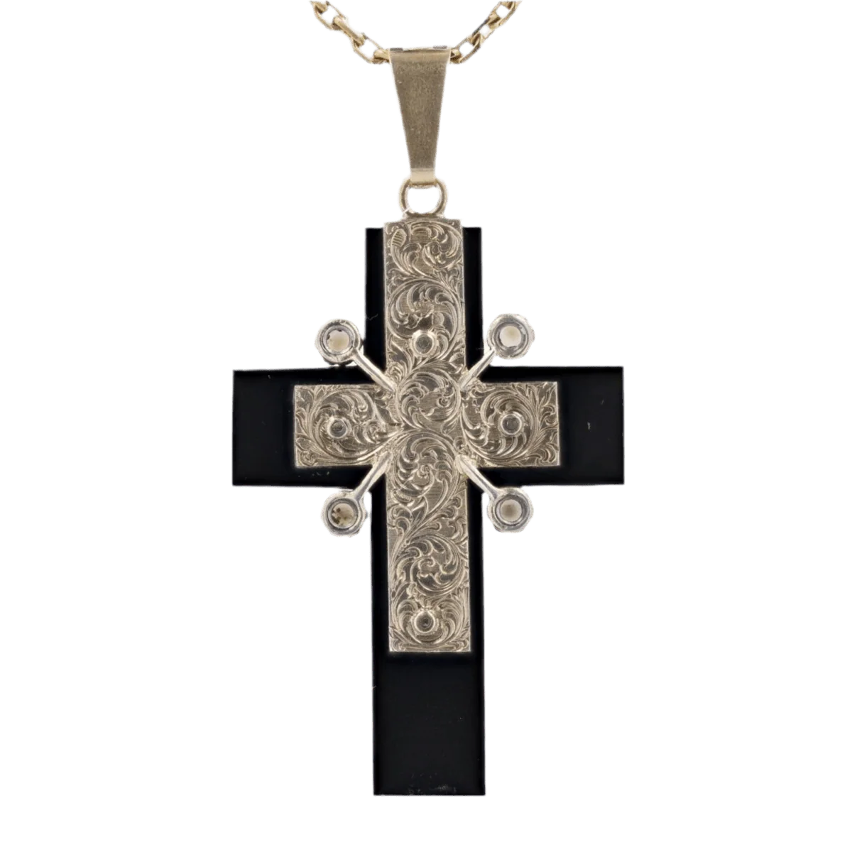 Pendentif en or jaune, argent, onyx, perles et diamants - Image 5