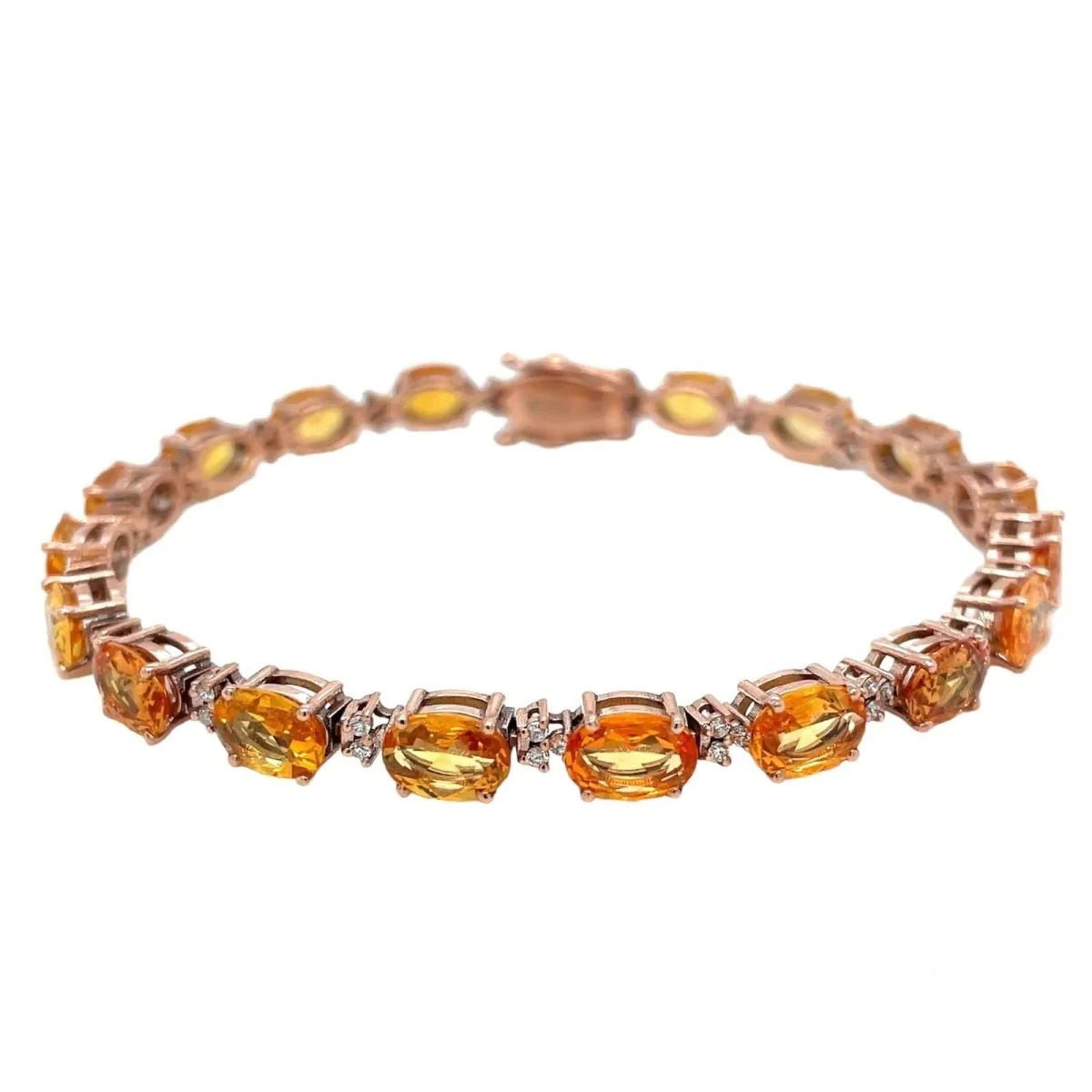 Bracelet à maillons en or rose avec diamant Padparadsha naturel de 16 CTW