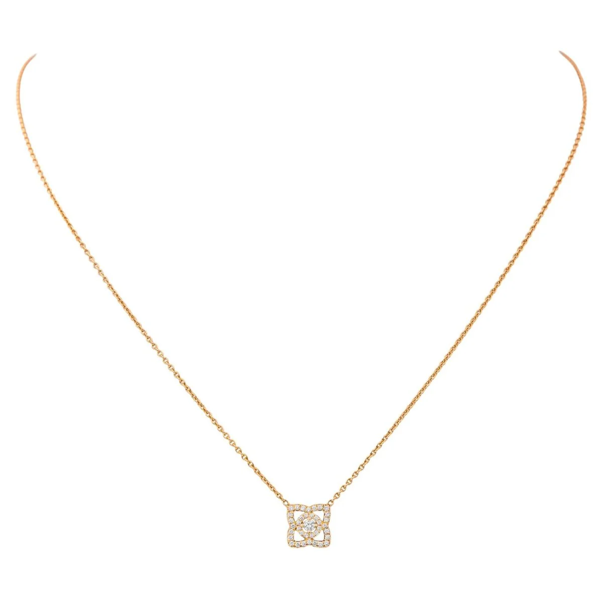 Collier Pendentif DE BEERS "Lotus" en or rose et diamants