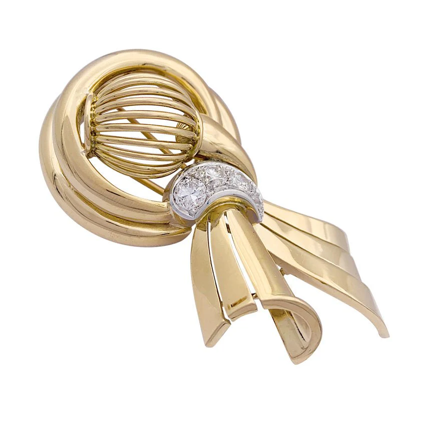 Demi-parure vintage transformable, or rose, platine et diamants. - Image 6
