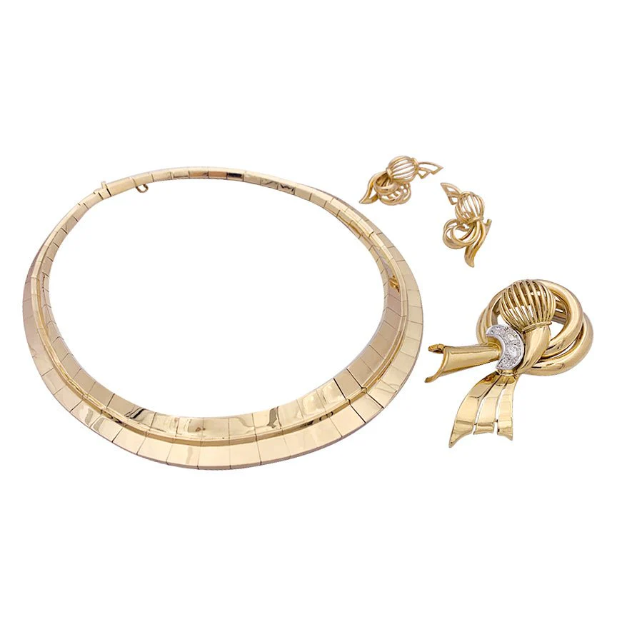 Demi-parure vintage transformable, or rose, platine et diamants. - Image 8