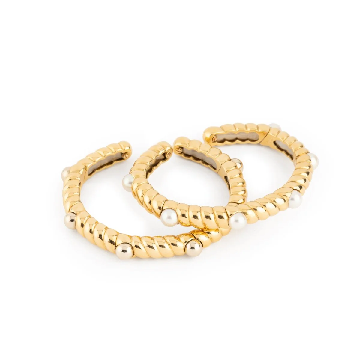 Deux bracelets en or jaune torsadé et perles - Image 4