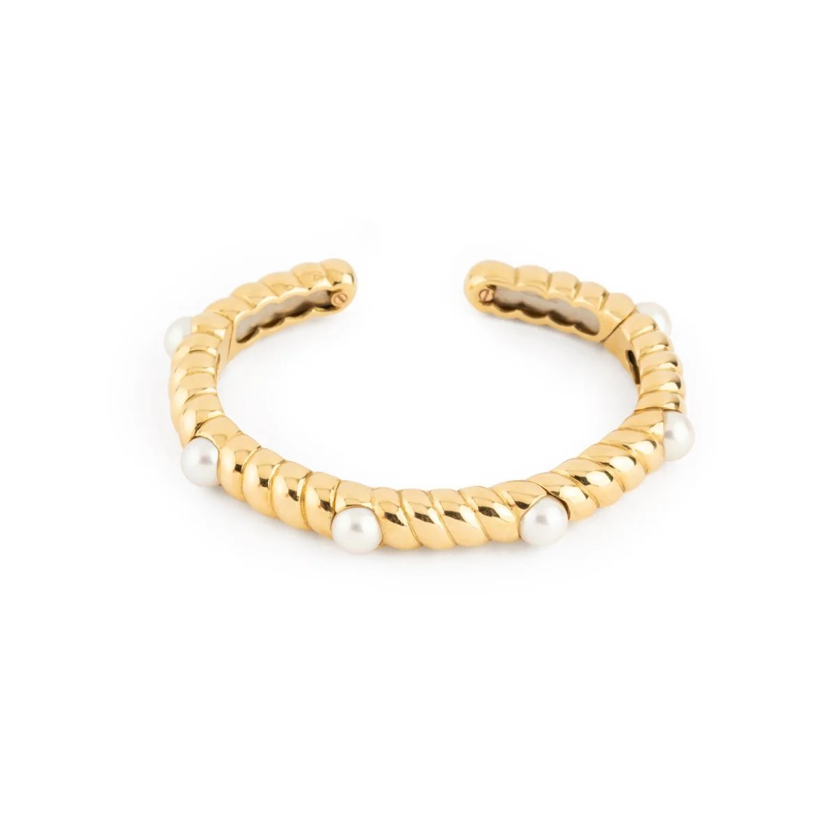 Deux bracelets en or jaune torsadé et perles - Image 5