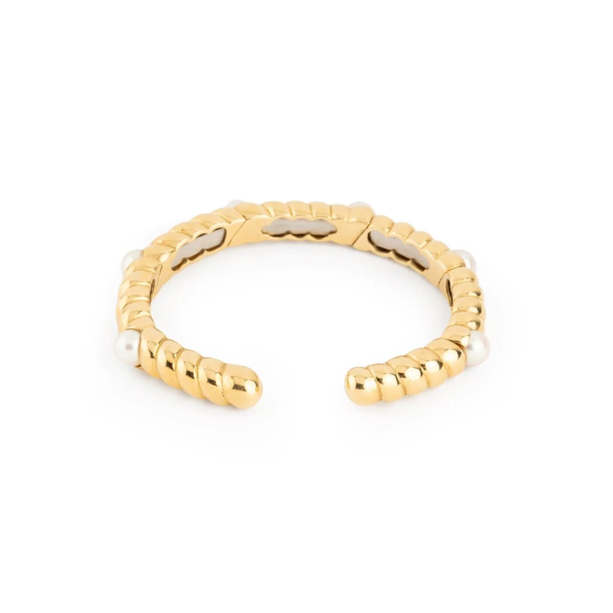 Deux bracelets en or jaune torsadé et perles - Image 7