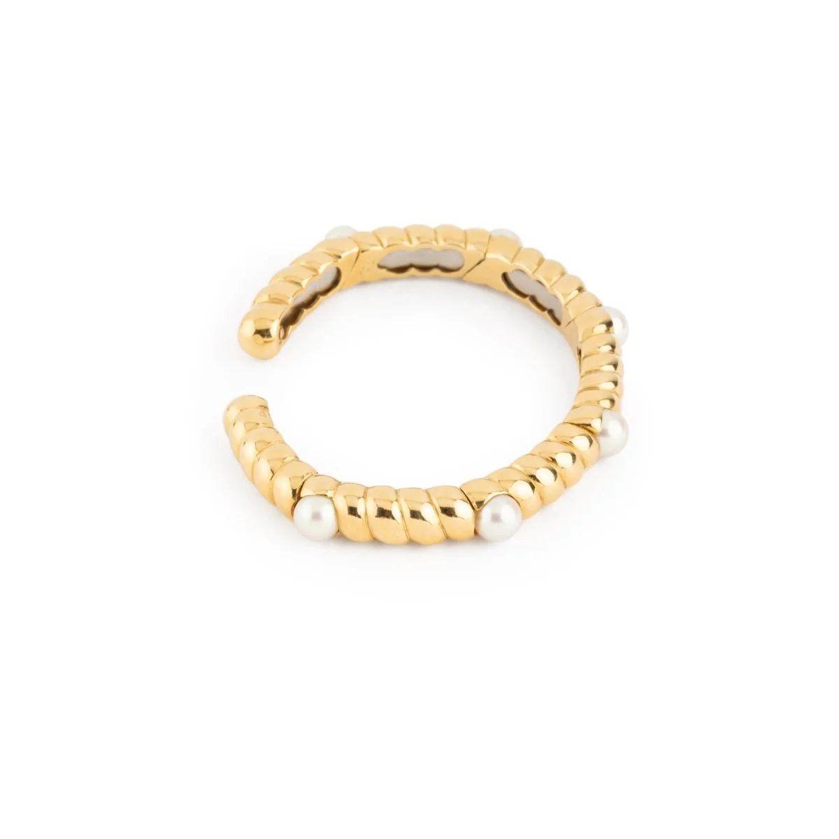 Deux bracelets en or jaune torsadé et perles - Image 8