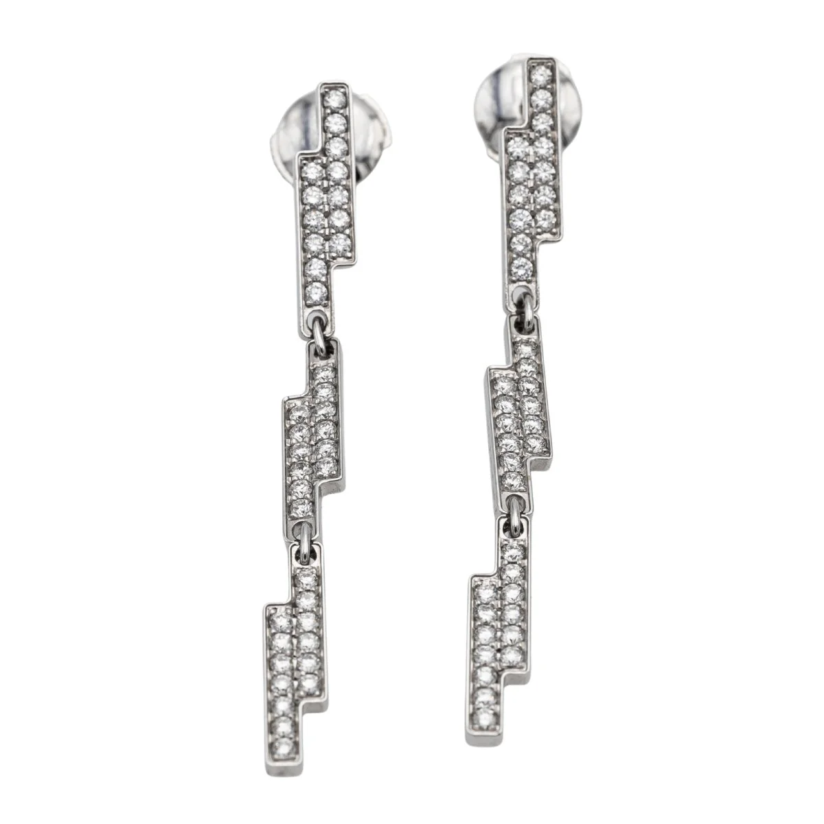 Boucles d'oreilles Pendantes DINH VAN "Seventies" en or blanc et diamants - Image 3