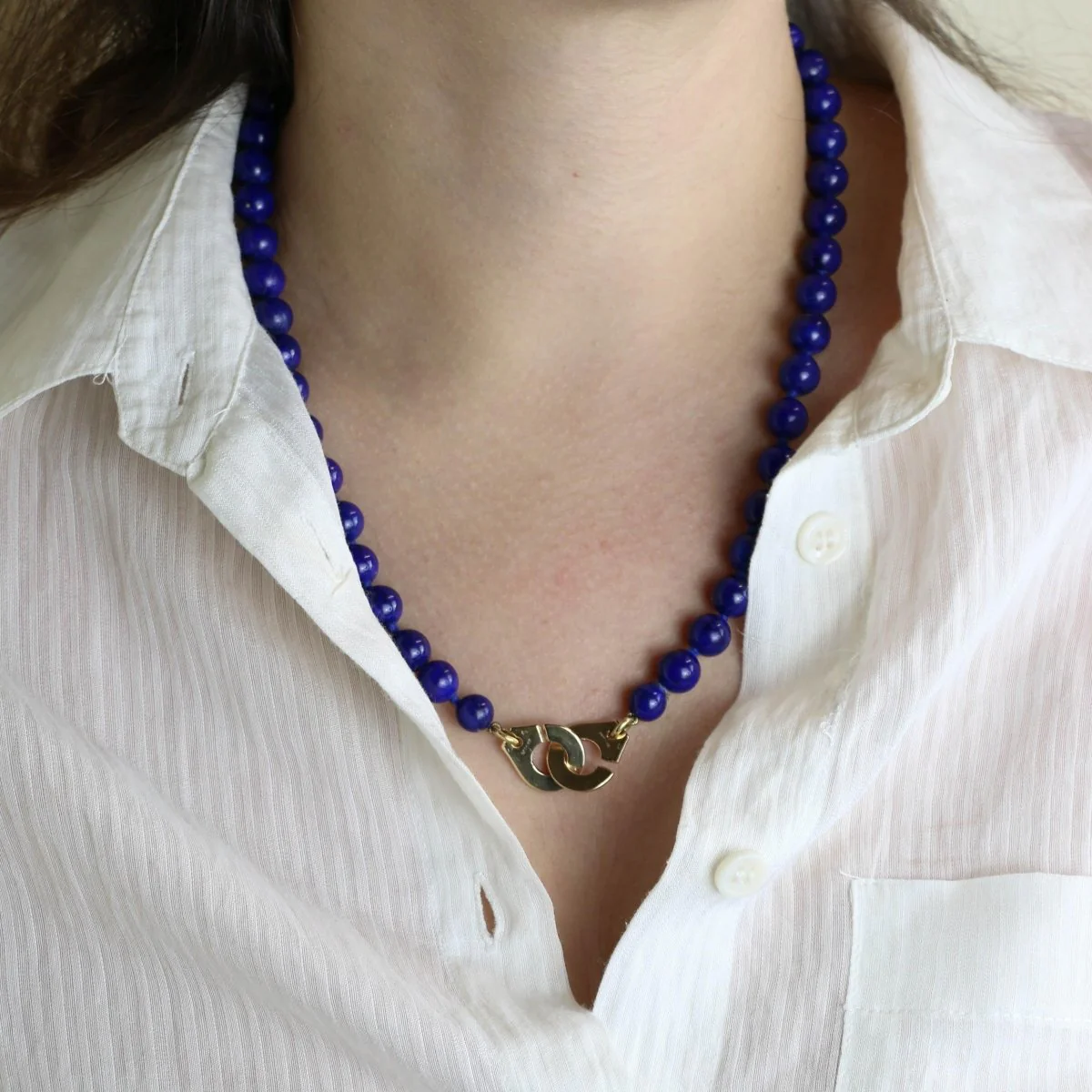 DINH VAN Collier menottes R15 or jaune lapis lazuli - Image 3