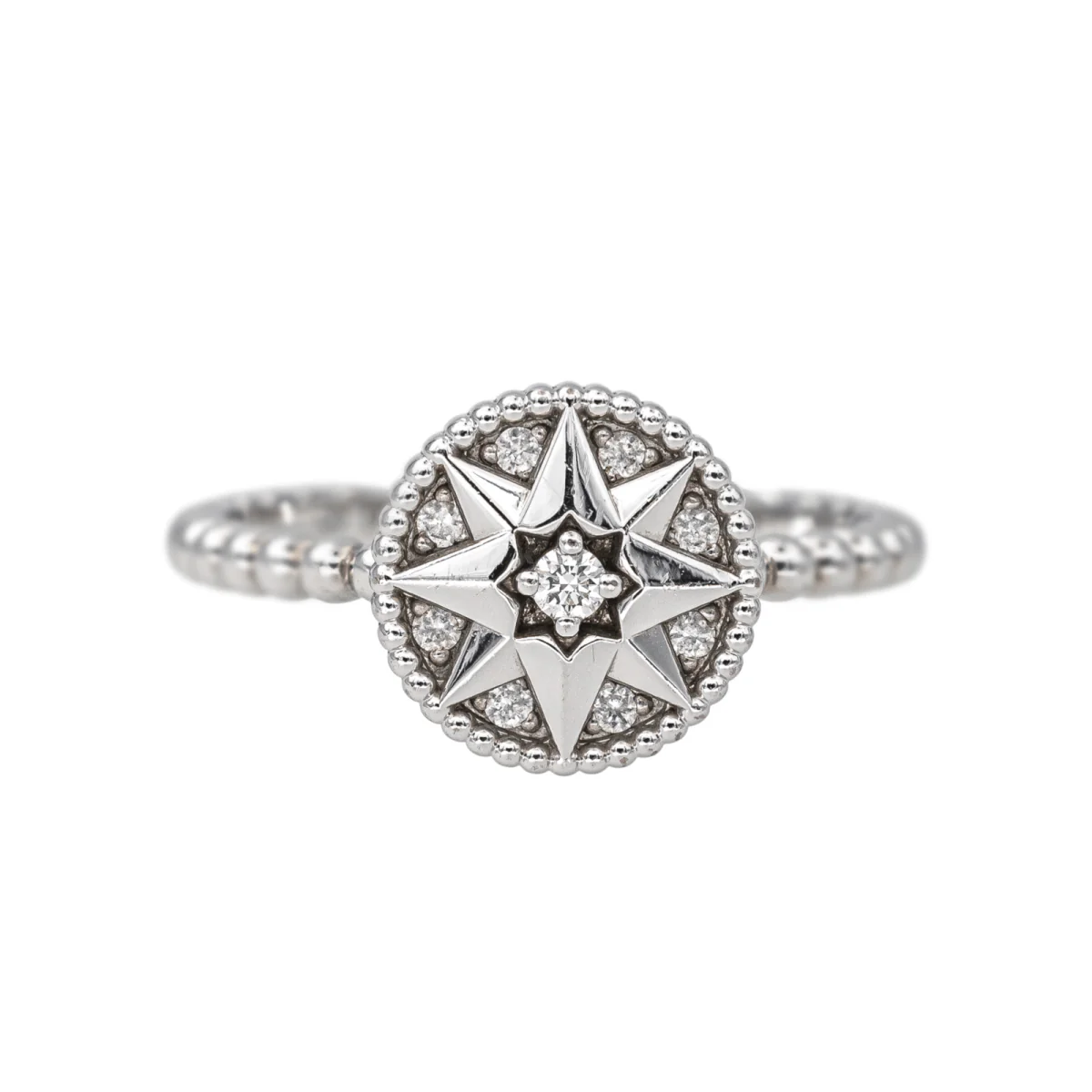 Bague Solitaire DIOR "Rose des Vents" en or blanc et diamants