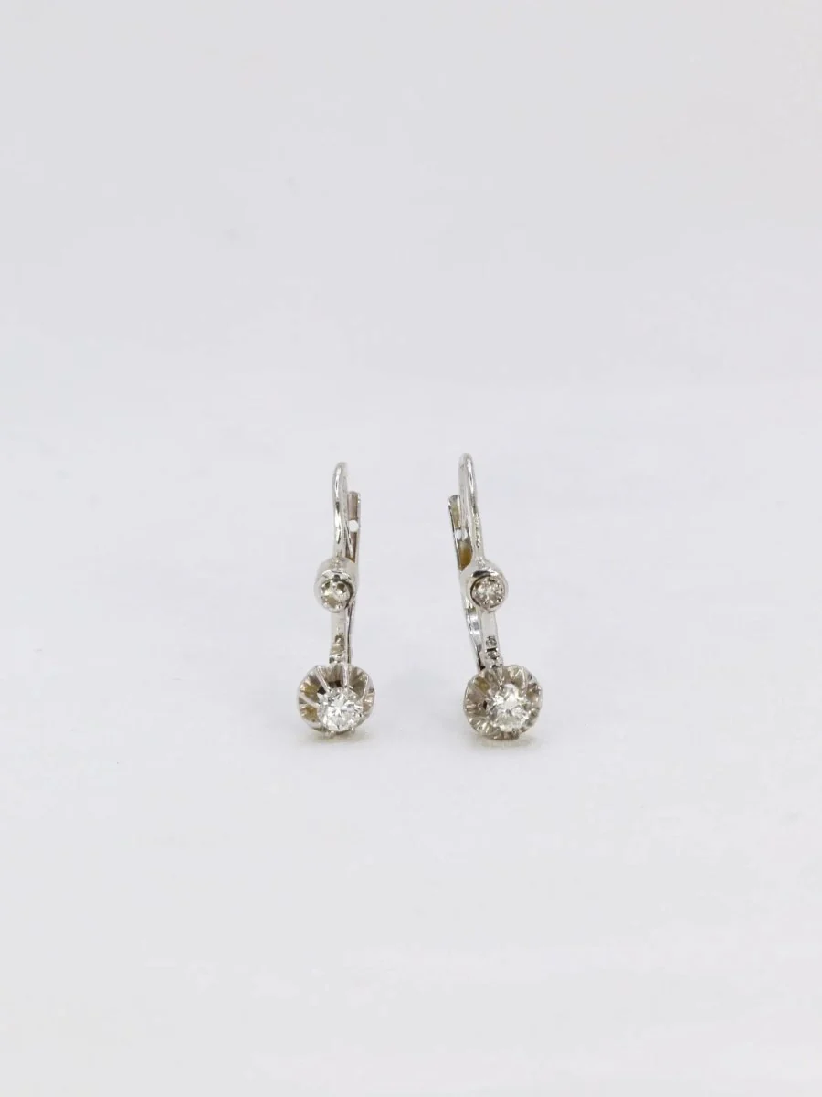 Dormeuses vintage en or blanc et diamants 0.3ct - Image 3