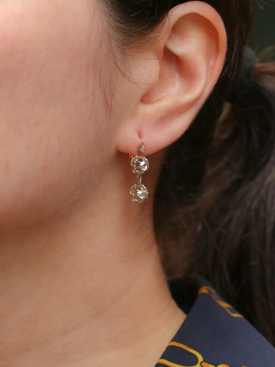 Dormeuses anciennes en or et diamants taillés en rose - Image 7